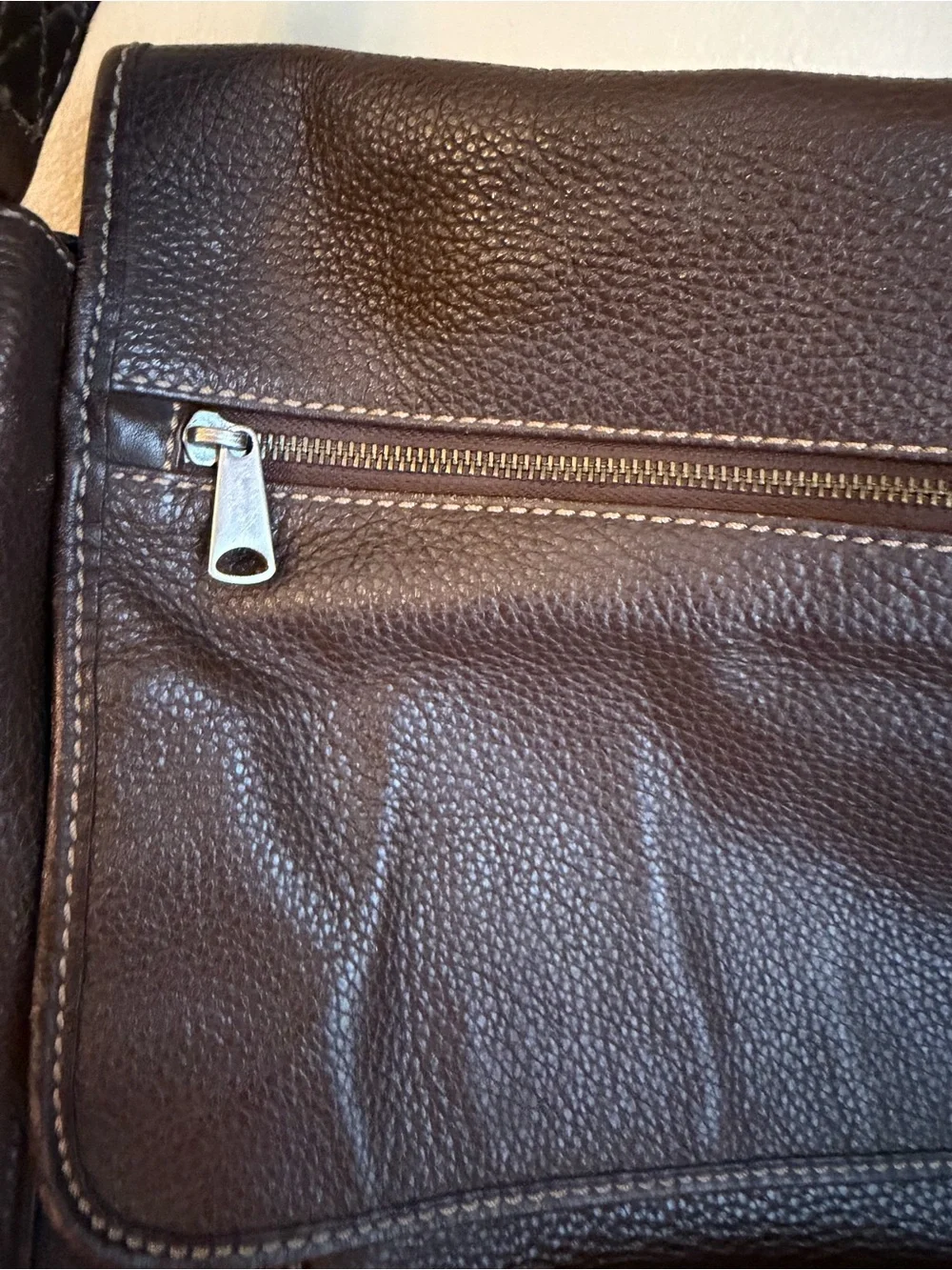 FOSSIL Mens Brown Pebbled Leather Messenger Crossbody Bag Laptop Distressed